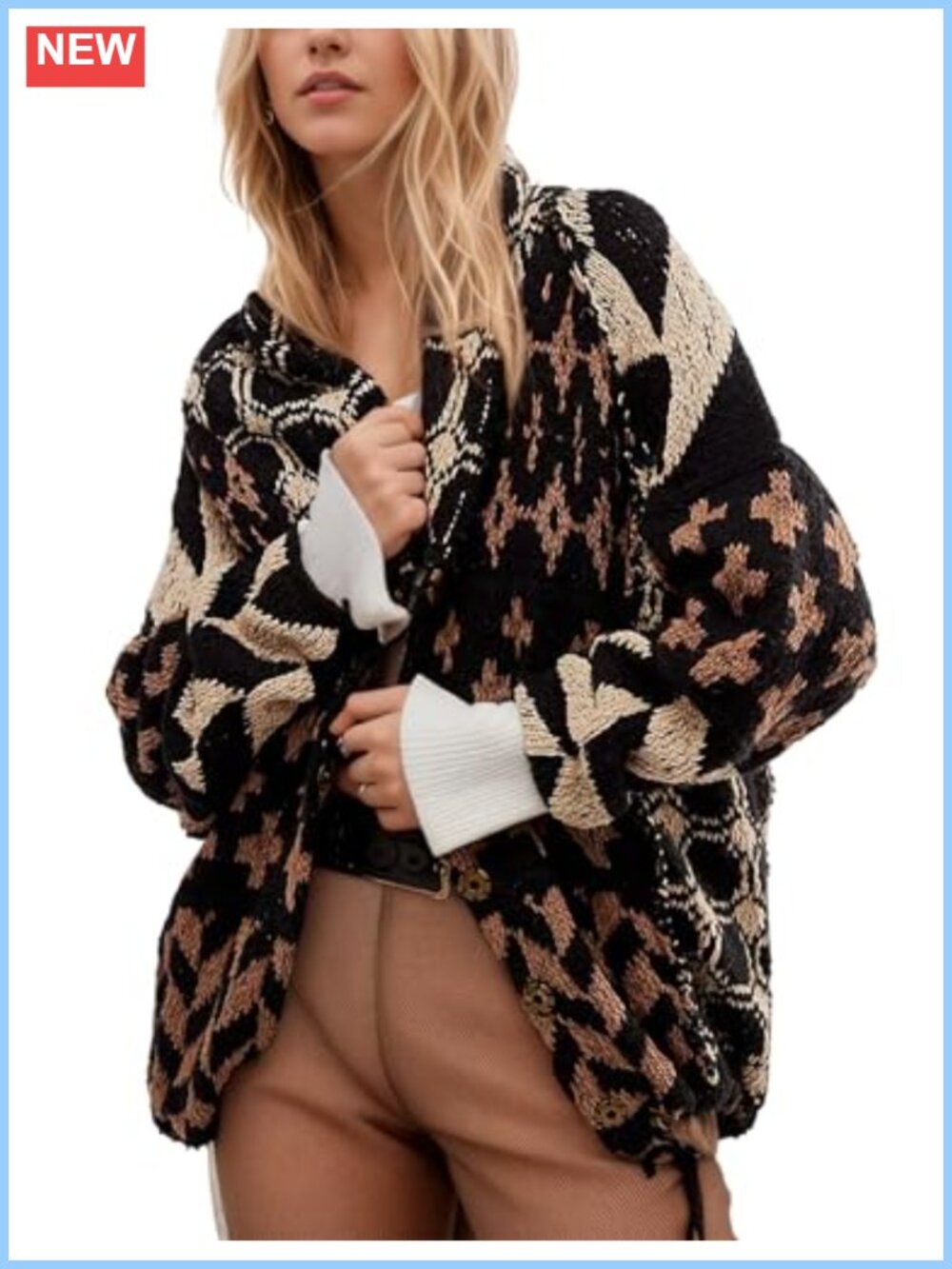 Boho Shawl Collar Oversized Button Down Cardigan Sweater Coat